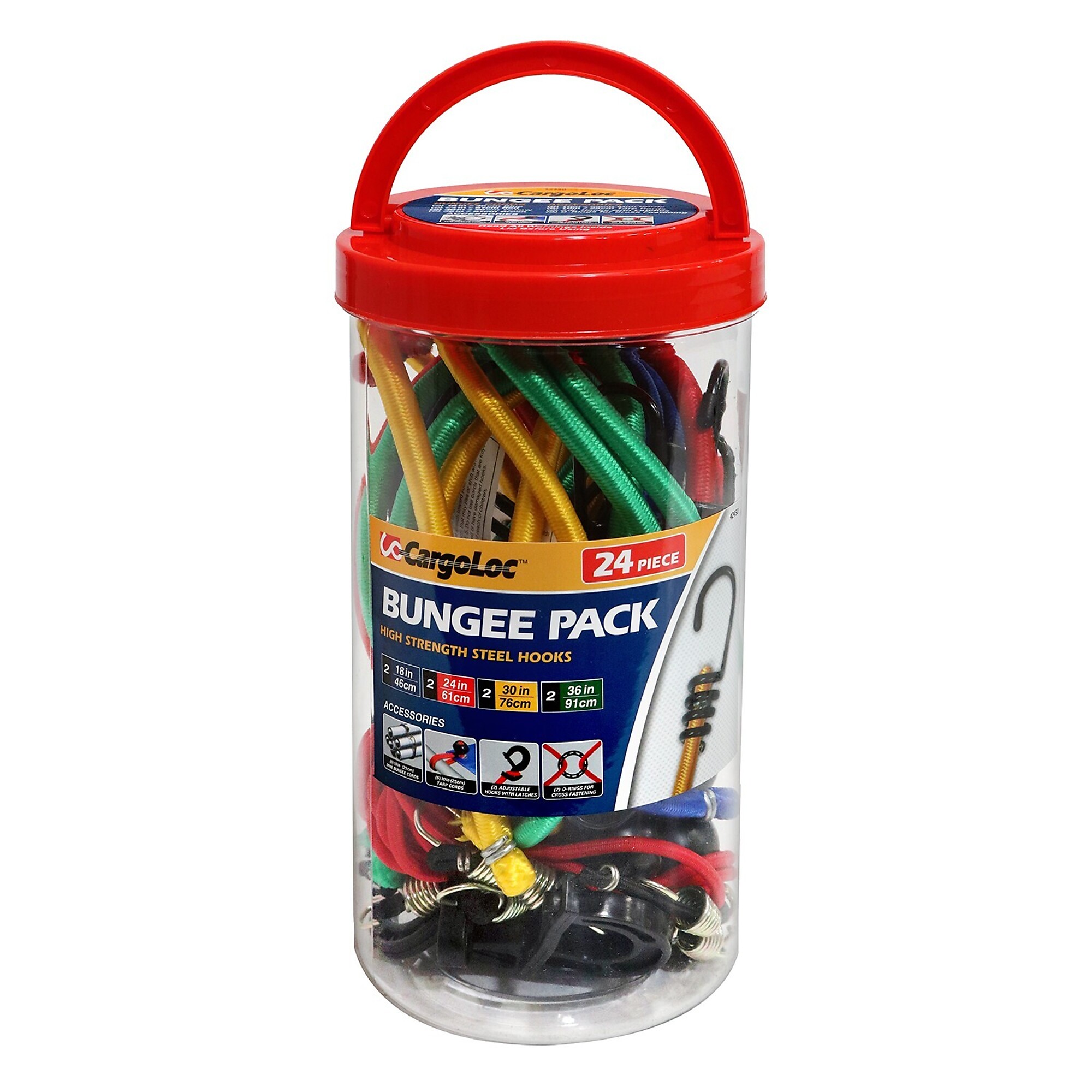 CargoLoc, 24 Pc Bungee Cord Assortment with Molded Steel Hooks, Model # 42450